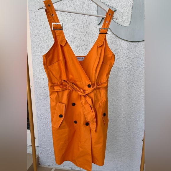 Chic Sexy Slim Orange Elegant Breasted Buckled Dress Belt Side Pockets Mustard - Picture 4 of 16